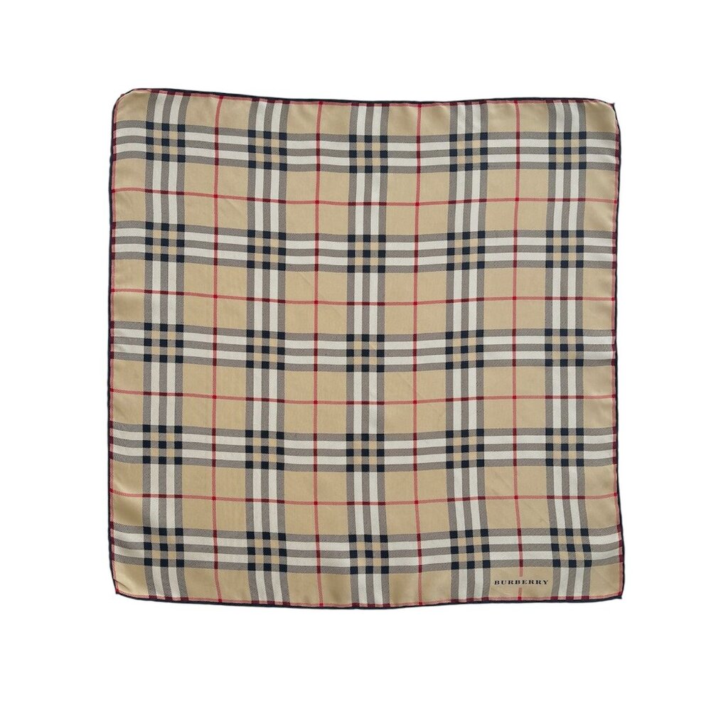 Authentic Tan Burberry Check Plaid Silk Beige Scarf
